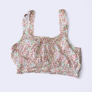 Roxy Mint Floral Smocked Tank with Pink & Yellow Accents